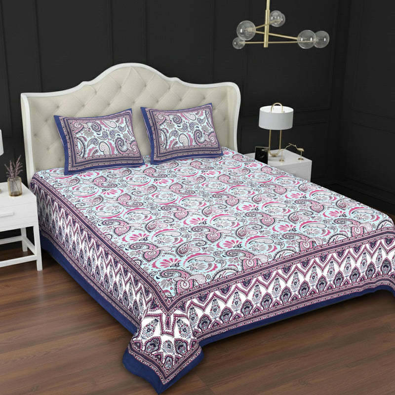 MAGICAL 240 TC King Size Cotton Flat Bedsheet with 2 Pillow Covers (Multicolor)