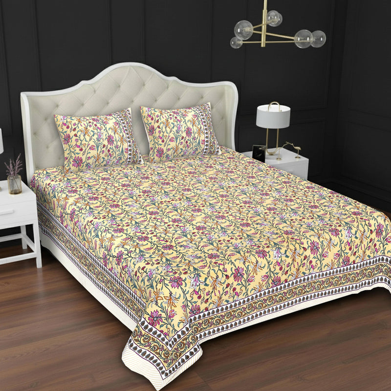 MAGICAL 240 TC King Size Cotton Flat Bedsheet with 2 Pillow Covers (Multicolor)