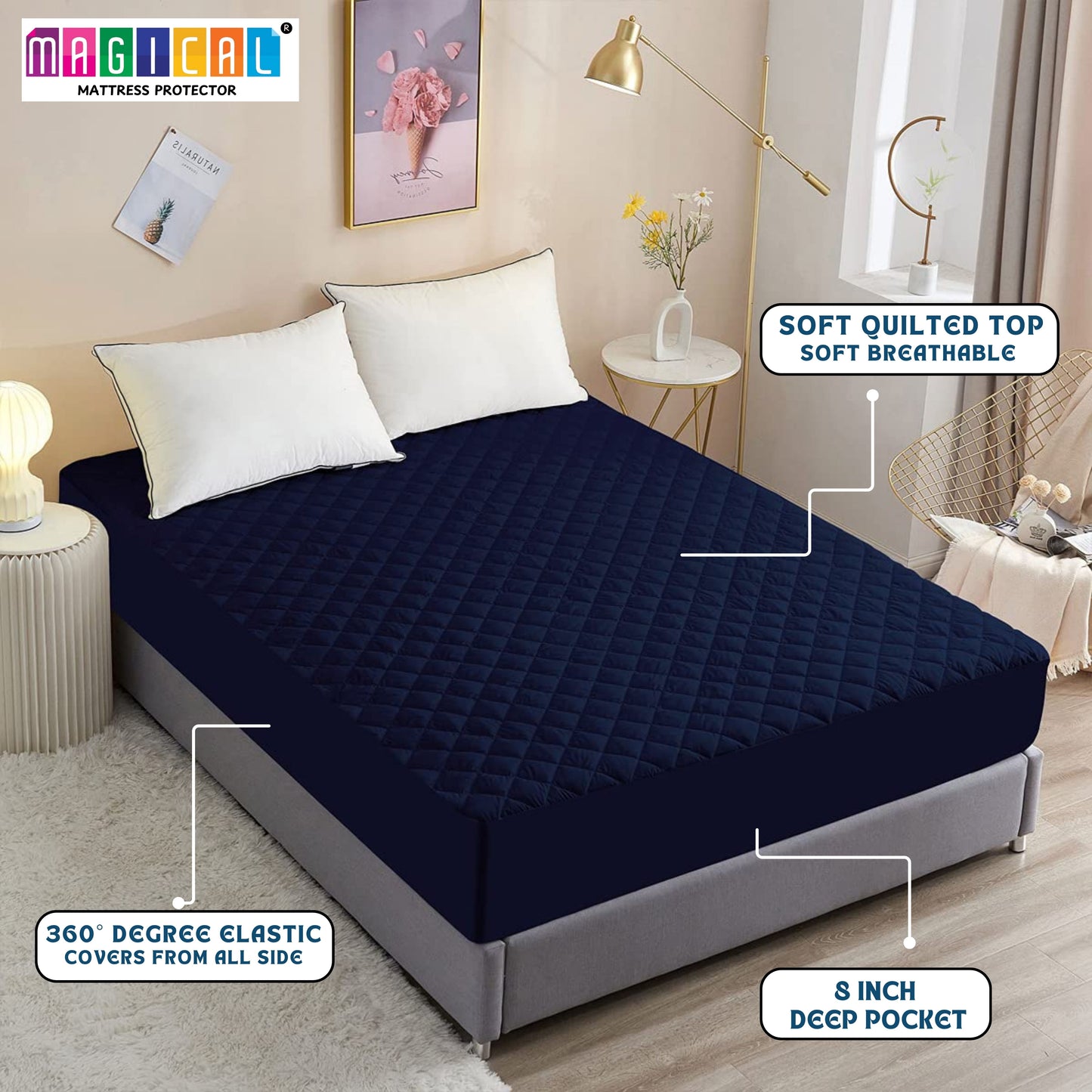 Bed Cover Quilted Navy Blue King