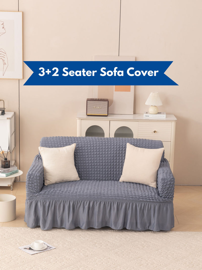 Premium 3+2 Seater Elasticated Stretchable Sofa Cover Set with Frill Skirt