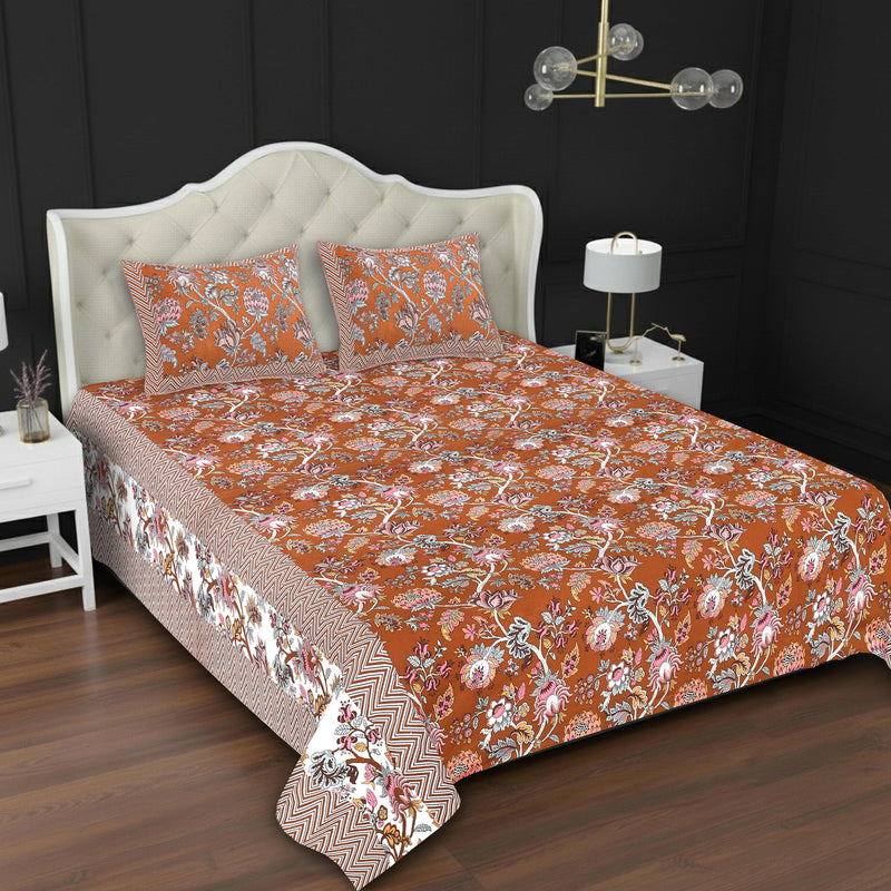 MAGICAL 240 TC King Size Cotton Flat Bedsheet with 2 Pillow Covers (Multicolor)