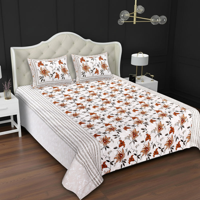 MAGICAL 240 TC King Size Cotton Flat Bedsheet with 2 Pillow Covers (Multicolor)