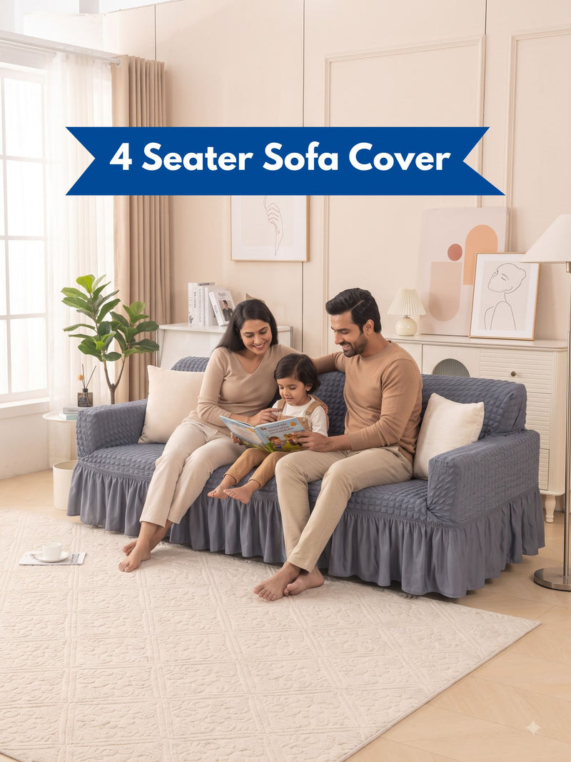 Teal Blue 4 Seater Stretchable Sofa Cover | Premium Fitted Sofa Cover | Magic In Home