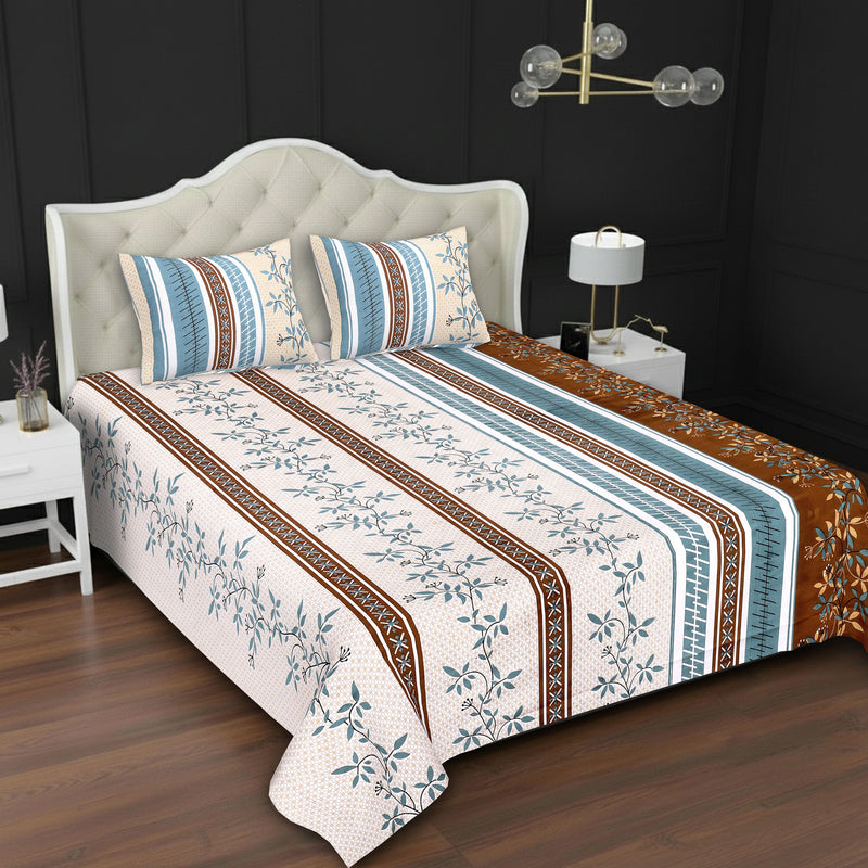 MAGICAL 240 TC King Size Cotton Flat Bedsheet with 2 Pillow Covers (Multicolor)