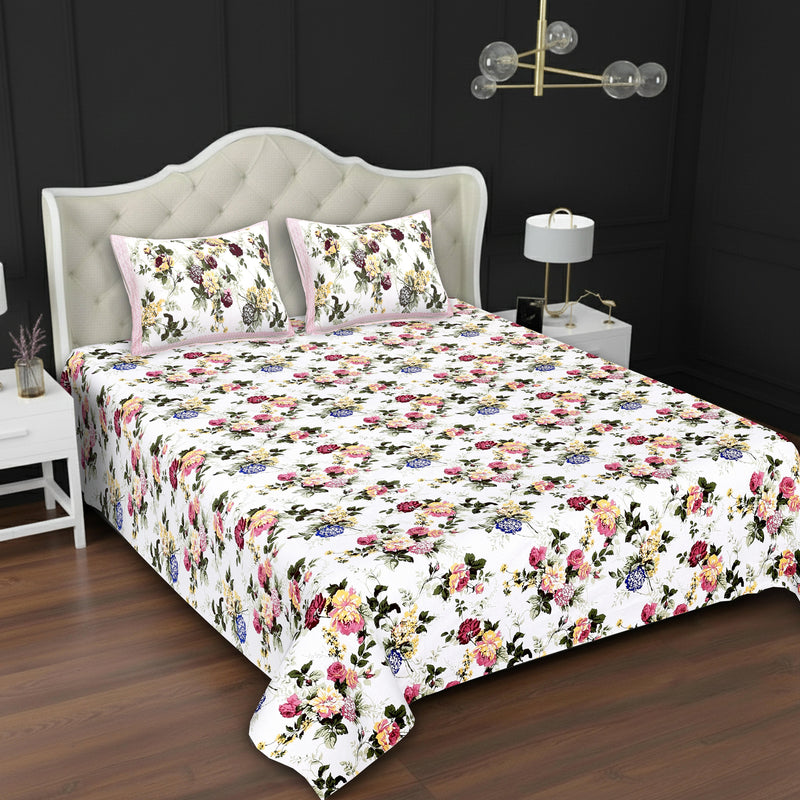 MAGICAL 240 TC King Size Cotton Flat Bedsheet with 2 Pillow Covers (Multicolor)