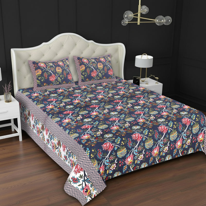 MAGICAL 240 TC King Size Cotton Flat Bedsheet with 2 Pillow Covers (Multicolor)