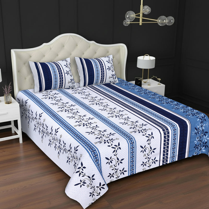 MAGICAL 240 TC King Size Cotton Flat Bedsheet with 2 Pillow Covers (Multicolor)