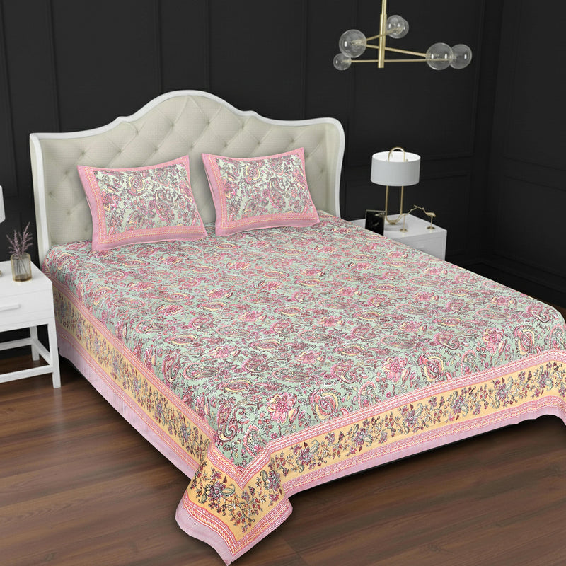 MAGICAL 240 TC King Size Cotton Flat Bedsheet with 2 Pillow Covers (Multicolor)