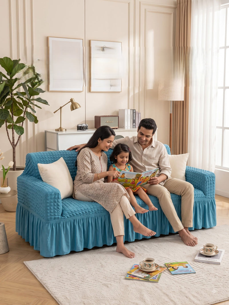 Teal Blue 3 Seater Stretchable Sofa Cover | Premium Fitted Sofa Cover | Magic In Home
