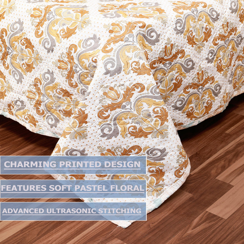 Premium Reversible Ethnic Print Comforter (Beige & Brown Floral Print)