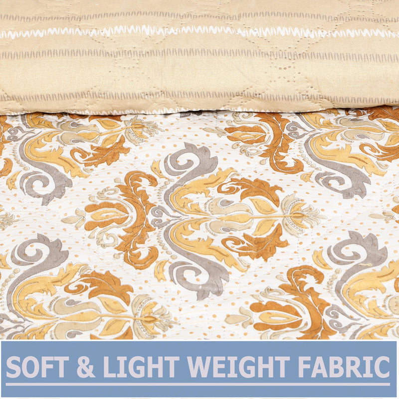 Premium Reversible Ethnic Print Comforter (Beige & Brown Floral Print)