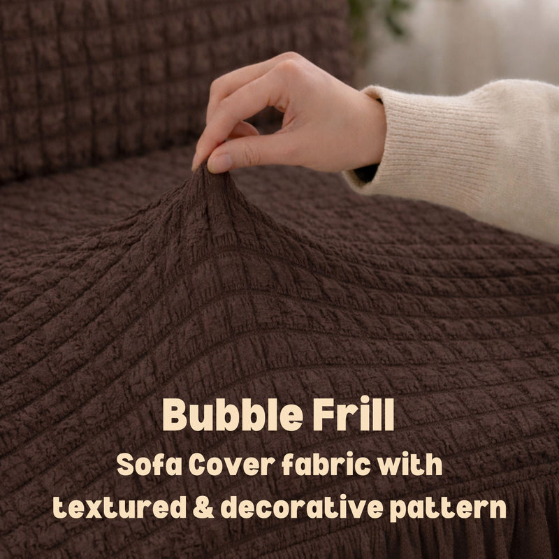 Premium Bubble Frill 4 Seater Sofa Cover - Dark Brown