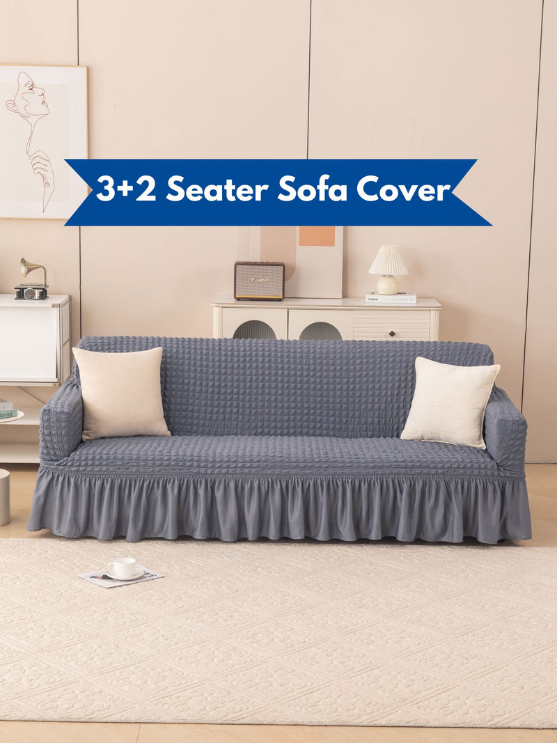 Premium 3+2 Seater Elasticated Stretchable Sofa Cover Set with Frill Skirt