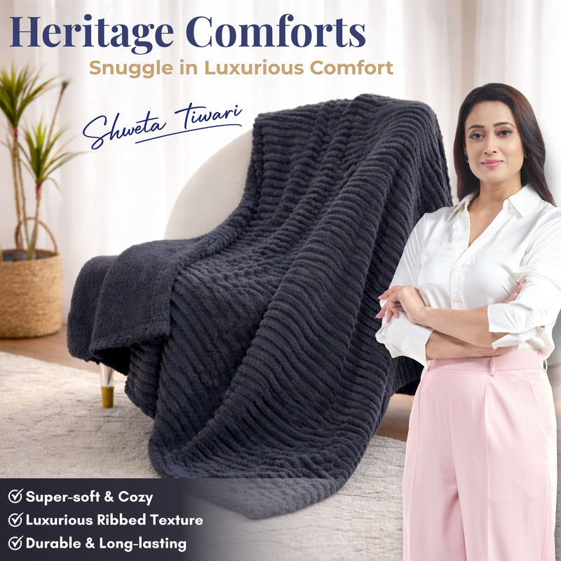 Heritage Luxurious Pencil Textured Blanket (Grey)