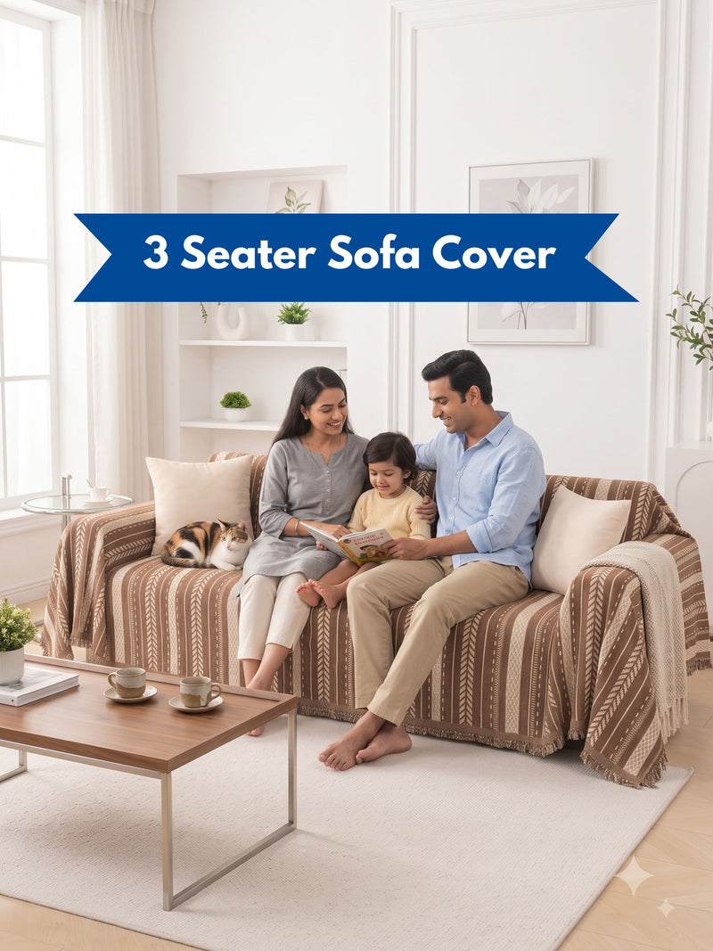 Luxury Ethnic Striped 3-Seater Sofa Protector Throw | Dust & Pet-Proof Couch Cover