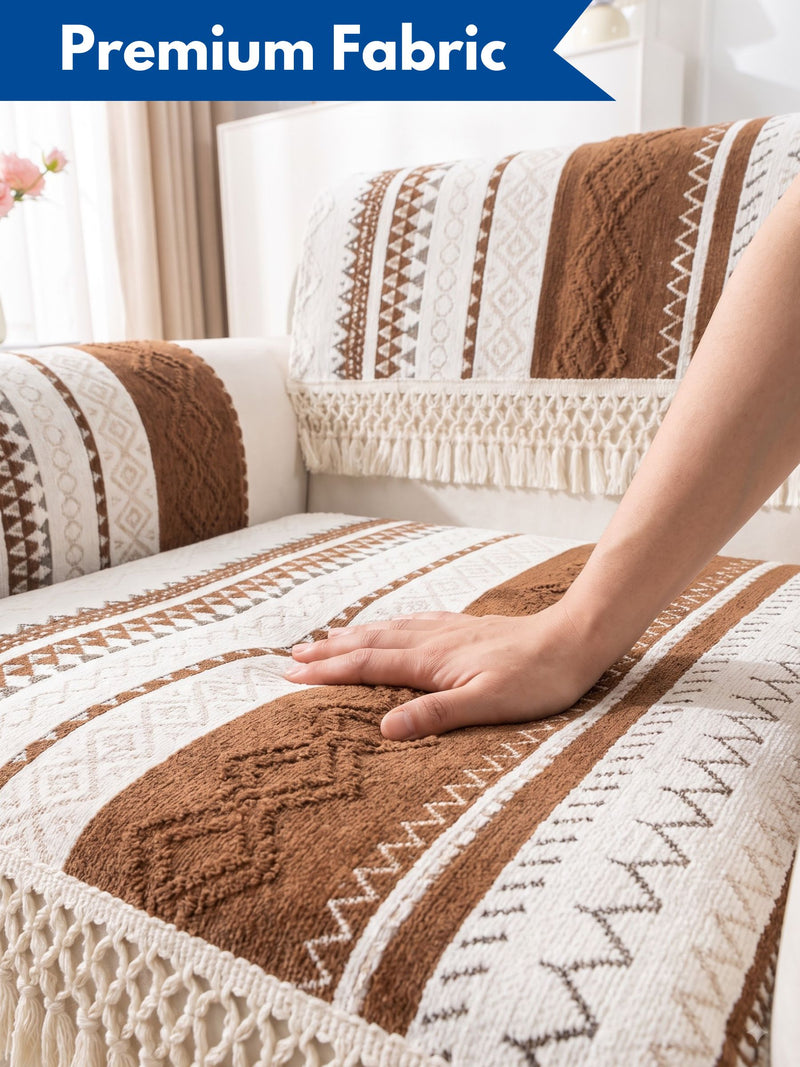 Premium Bohemian Sofa Backrest Cover Mat with Fringe - 1 Pc (70 x 90 cm)