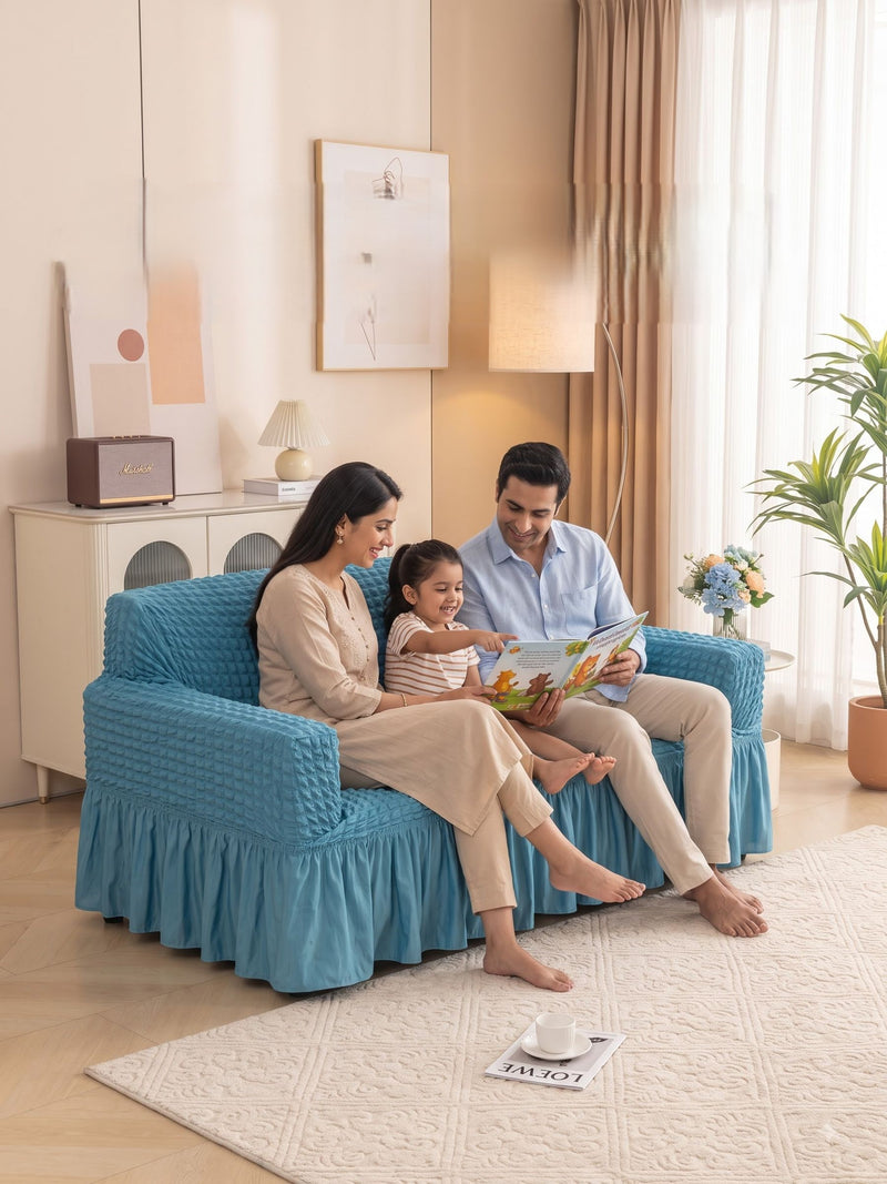 Teal Blue 2 Seater Stretchable Sofa Cover | Premium Fitted Sofa Cover | Magic In Home