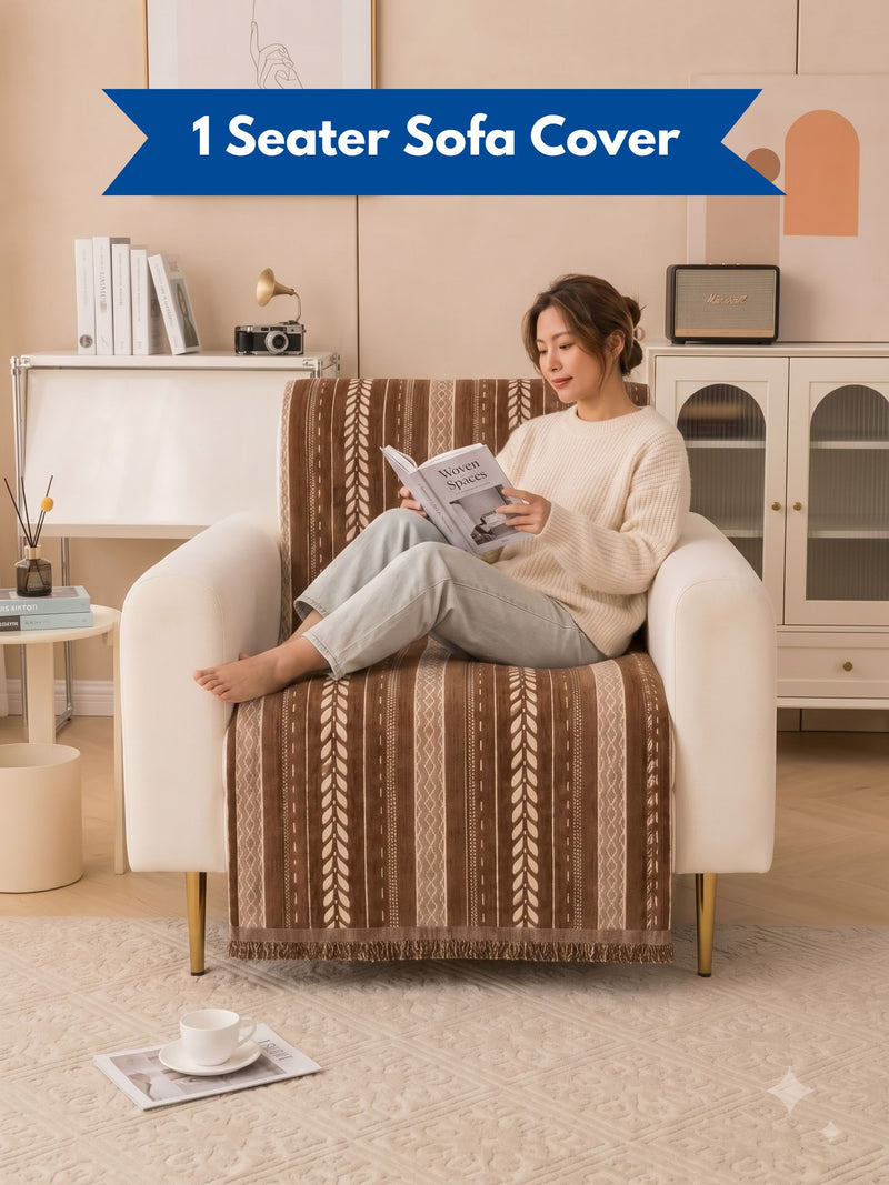 Luxury Ethnic Striped 1-Seater Sofa Runner Throw | Dust & Stain-Proof Single Couch Protector
