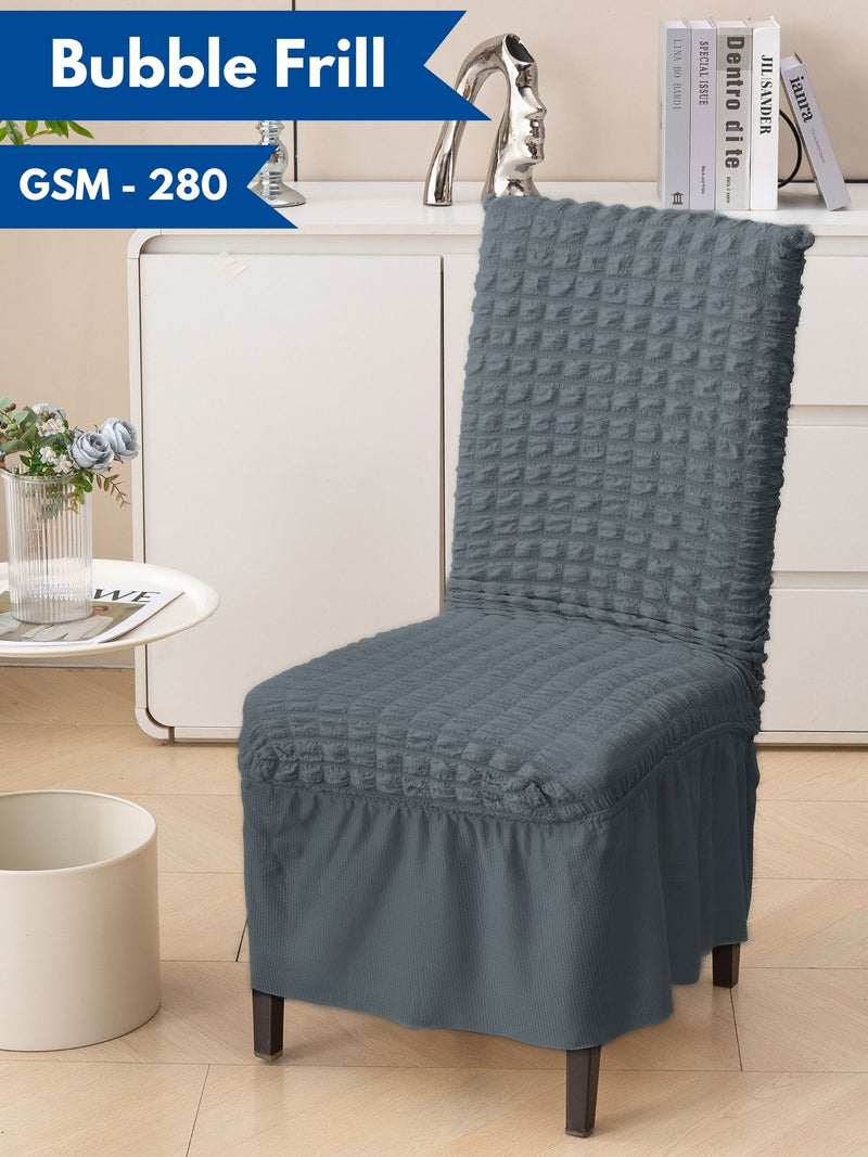 6 Seater Bubble Frill Chair Cover Set | Stretchable Textured Dining Chair Slipcover | Premium 280 GSM