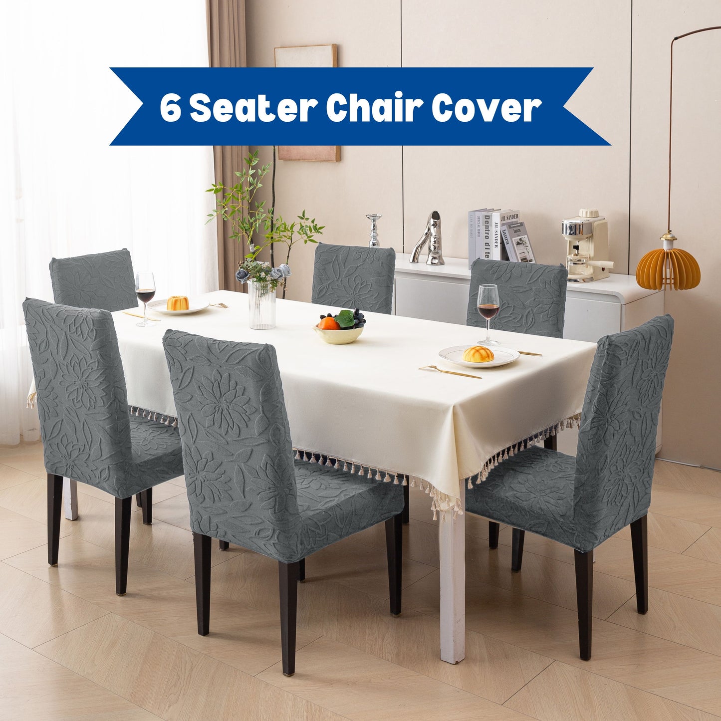 Knitted Jacquard Chair Cover | Stretchable Dining Chair Slipcover – Soft, Washable & Decorative