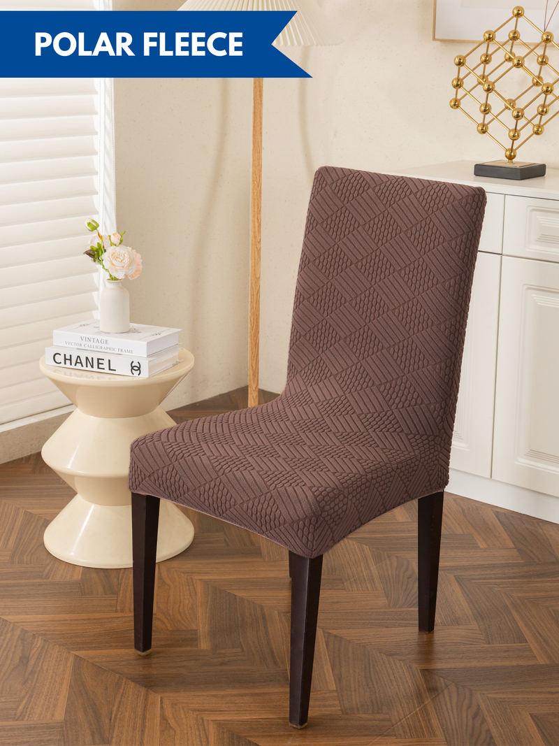 Elastic Stretch Dining Chair Cover with Geometric Jacquard Texture – Pack of 1 (Brown / Coffee)