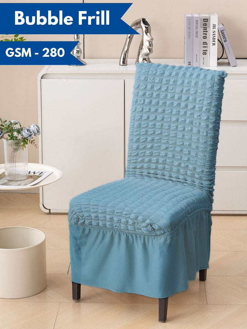1 Seater Bubble Frill Chair Cover | Stretchable Textured Chair Slipcover | Teal Blue | 280 GSM