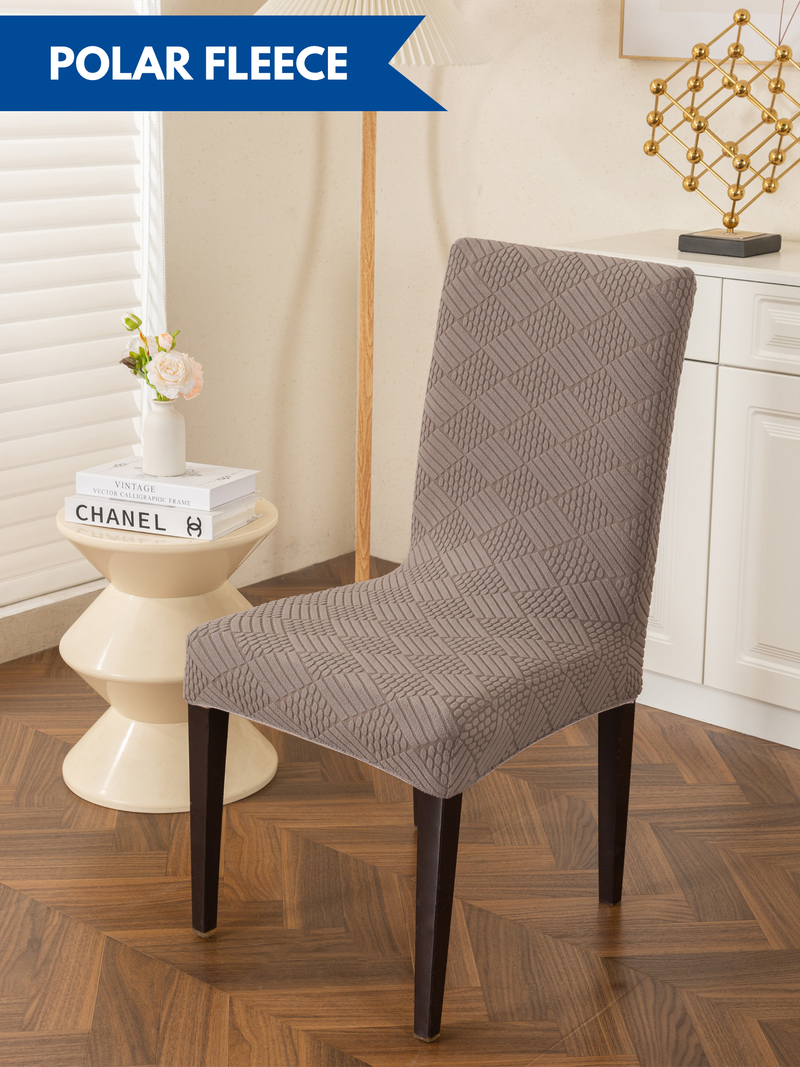 Elastic Stretch Dining Chair Covers with Geometric Jacquard Texture – Pack of 8 (Grey / Light Grey)