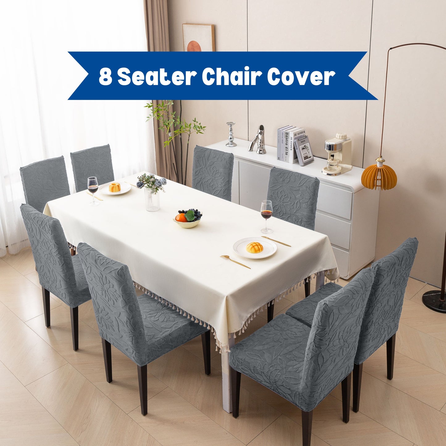 Knitted Jacquard Chair Cover | Stretchable Dining Chair Slipcover – Soft, Washable & Decorative
