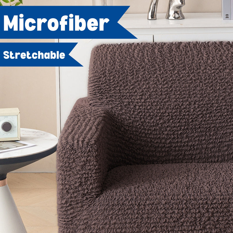 Premium 3+3 Seater Sofa Cover Set - Microfiber Stretchable Italian Textured Slipcovers (Brown)