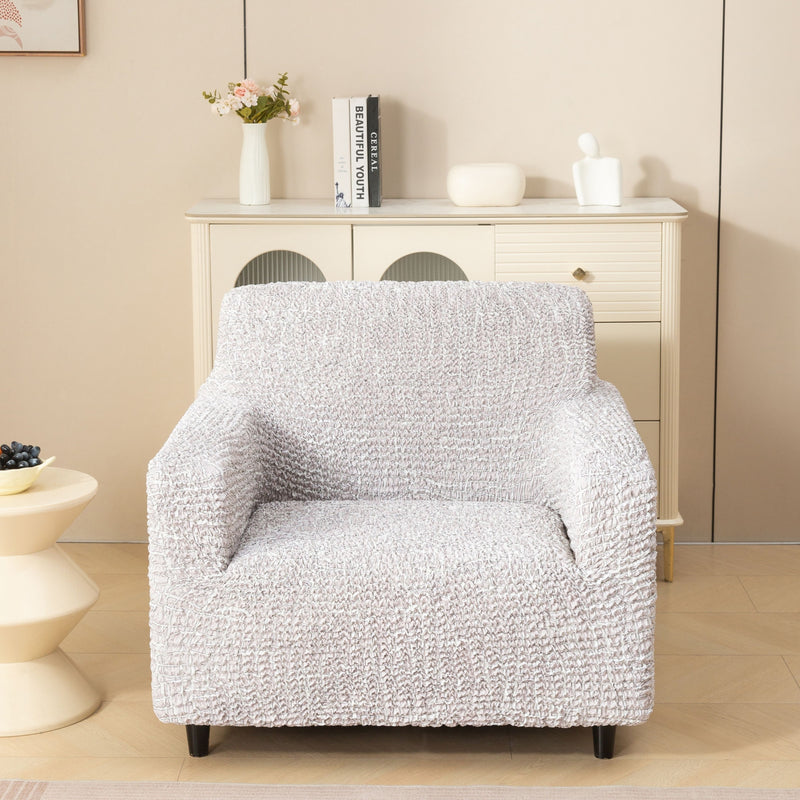 Premium 1 Seater Sofa Cover - Microfiber Stretchable Italian Textured Armchair Slipcover (Cream)