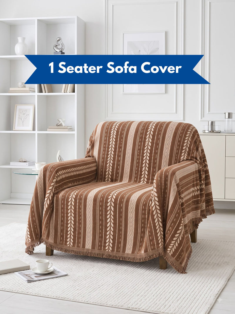 Luxury Ethnic Striped 1-Seater Sofa Protector Throw | Dust & Pet-Proof Single Couch Cover