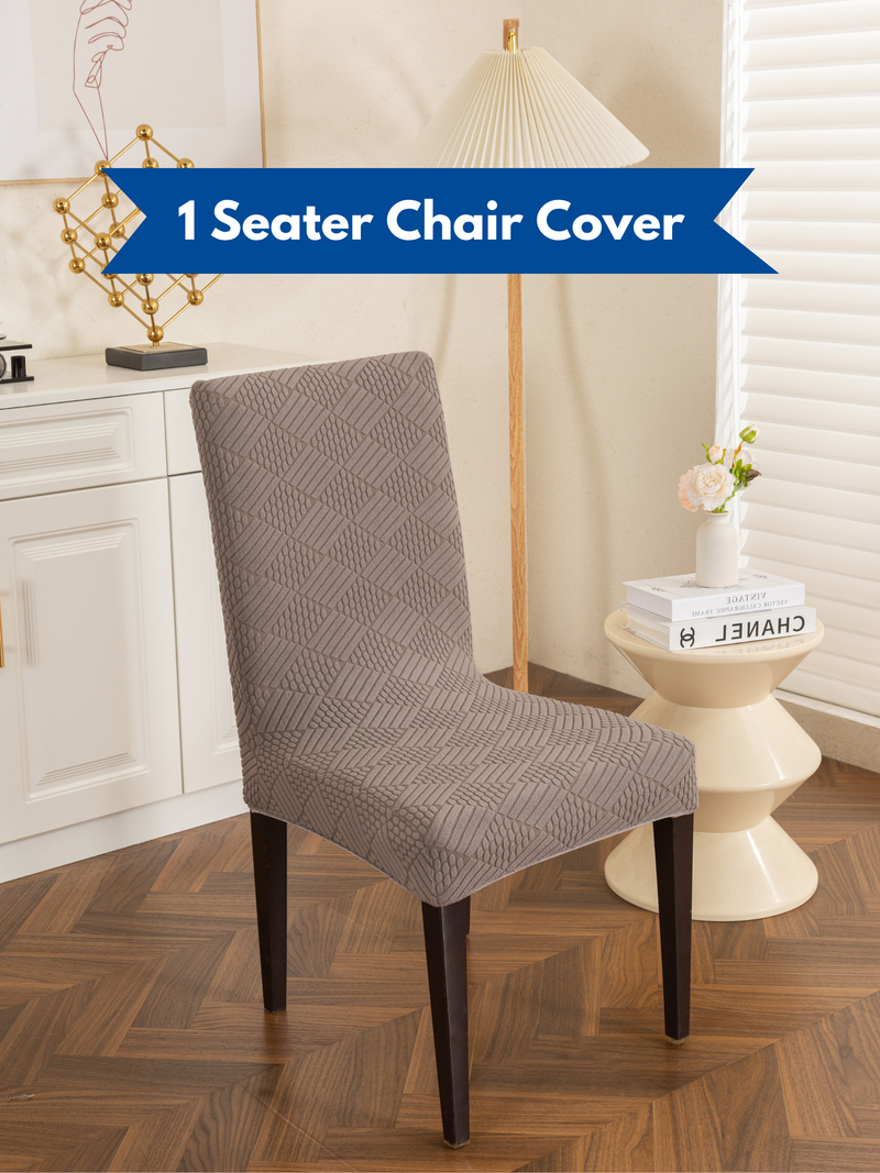 Elastic Stretch Dining Chair Cover with Geometric Jacquard Texture – Pack of 1 (Grey / Light Grey)