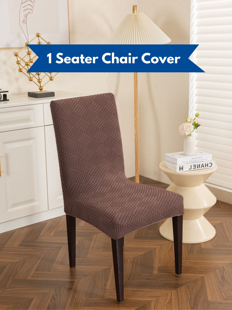 Elastic Stretch Dining Chair Cover with Geometric Jacquard Texture – Pack of 1 (Brown / Coffee)