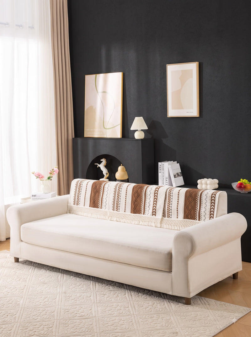 Premium Bohemian Sofa Backrest Cover Mats with Fringe - Pack of 3 (70 x 90 cm)