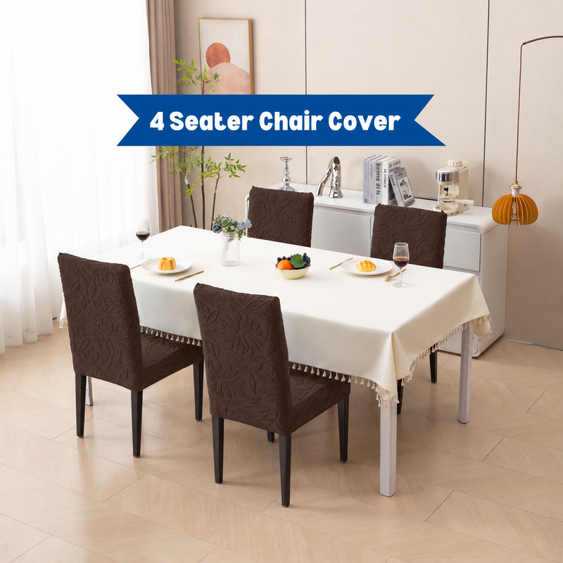 Coffee floral jacquard chair covers set of four, original dining table photo