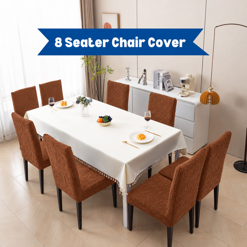 Dark Brown 8 seater floral jacquard chair cover set main image