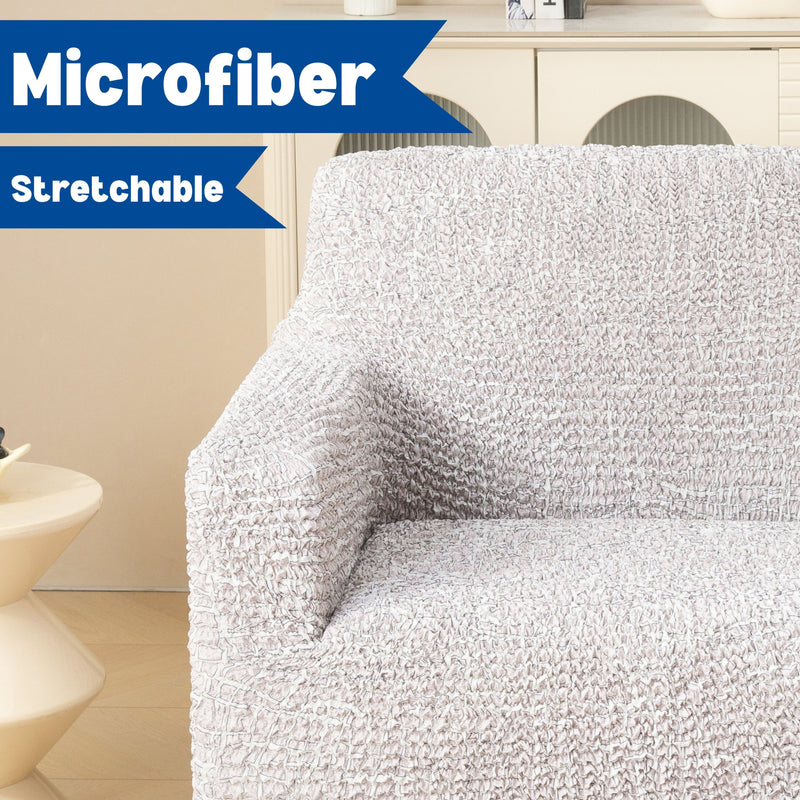 Premium 3+1+1 Seater Sofa Cover Set - Microfiber Stretchable Italian Textured Slipcovers (Cream)