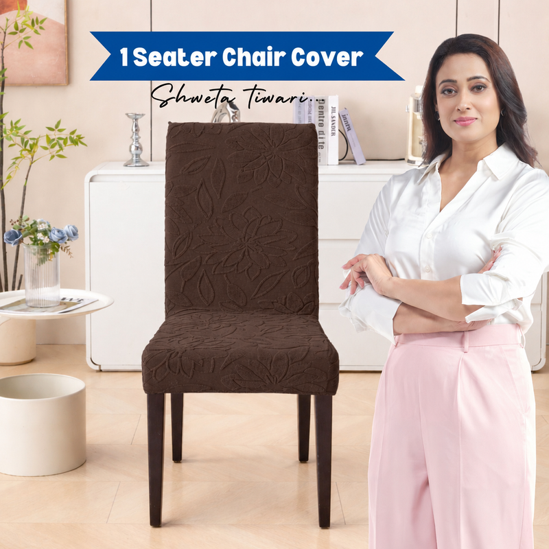 Premium 1 Seater Chair Cover - Coffee, 220 GSM Knitted Floral Jacquard