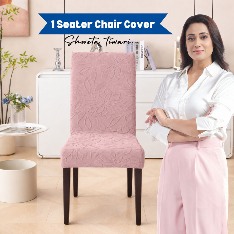 Pink 1 seater floral jacquard chair cover main image