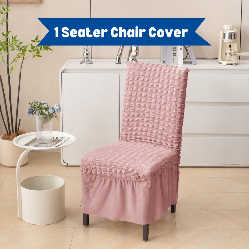 Pink single chair cover with bubble texture and frill