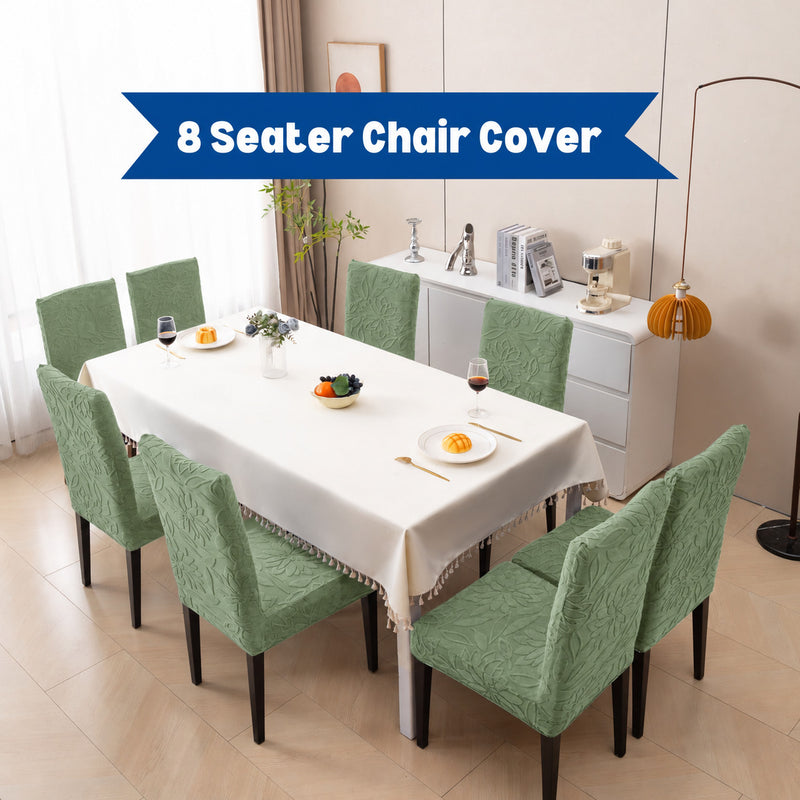 Green 8 seater floral jacquard chair cover set main image