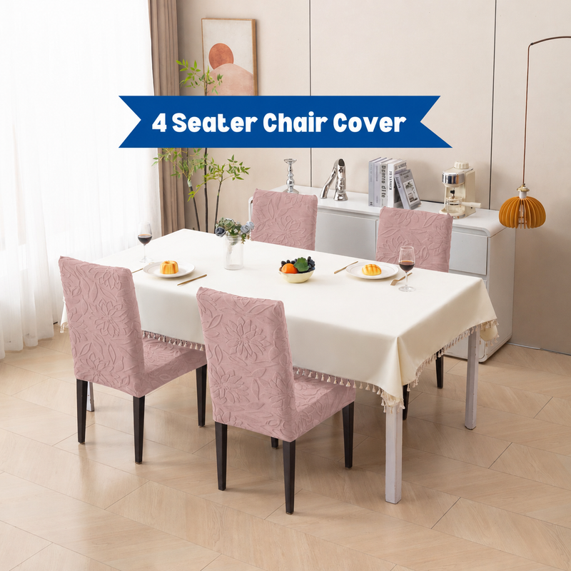 Pink 4 seater floral jacquard chair cover set main image