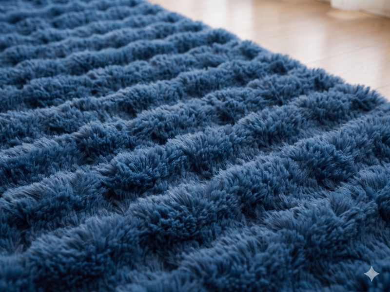 MAGICAL Premium Faux Rabbit Fur Bubble Area Carpet (Blue)