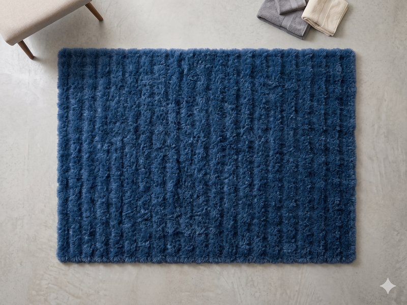 MAGICAL Premium Faux Rabbit Fur Bubble Area Carpet (Blue)