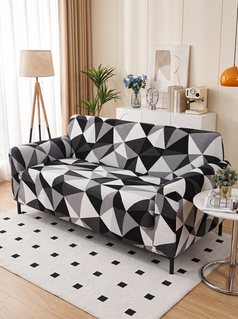 Black Prism Stretchable Sofa Cover – 3 Seater Elastic Slipcover, Anti-Slip Polyester Protector