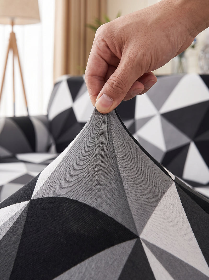 Black Prism Stretchable Sofa Cover – 3 Seater Elastic Slipcover, Anti-Slip Polyester Protector