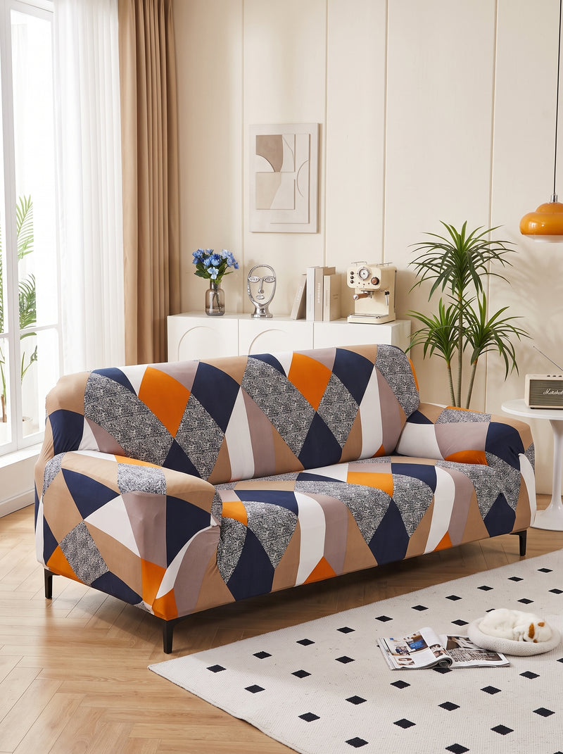 Blend Geometric Stretchable Sofa Cover – 3 Seater Elastic Slipcover, Anti-Slip Polyester Protector