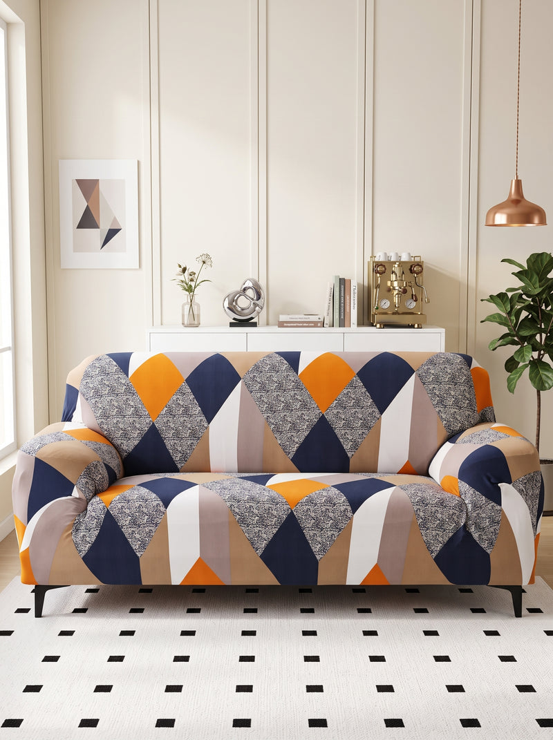 Blend Geometric Stretchable Sofa Cover – 3 Seater Elastic Slipcover, Anti-Slip Polyester Protector