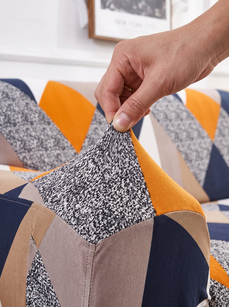 Blend Geometric Stretchable Sofa Cover – 3 Seater Elastic Slipcover, Anti-Slip Polyester Protector