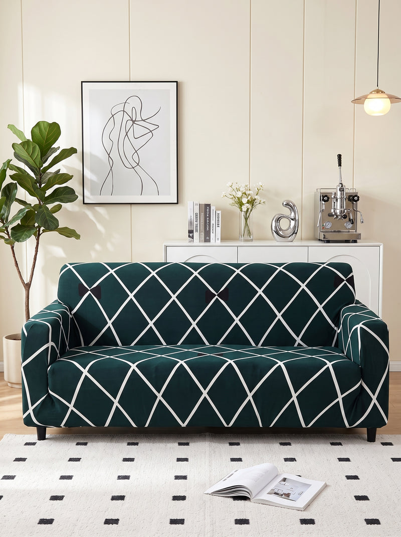 Blue Diamond Stretchable Sofa Cover Set – 3+1+1 Seater Elastic Slipcover, Anti-Slip Polyester Protector